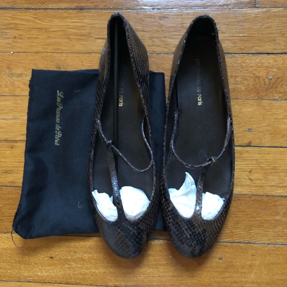 Les Prairies de Paris brown snakeskin flats